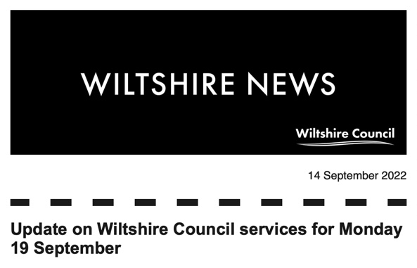 Update on Wiltshire Council services for Monday 19th September: