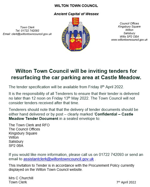Notice of Tender invite for resurfacing the car parking area at Castle Meadow
