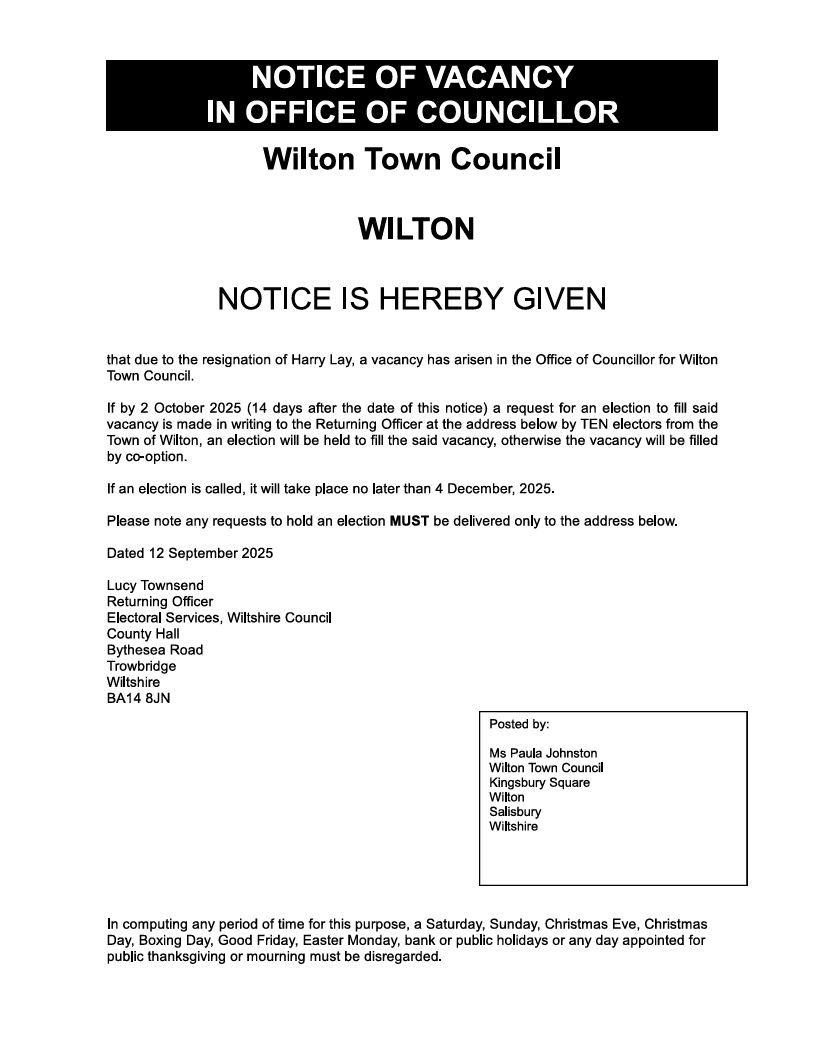 Notice of Vacancy in the Office of Councillor