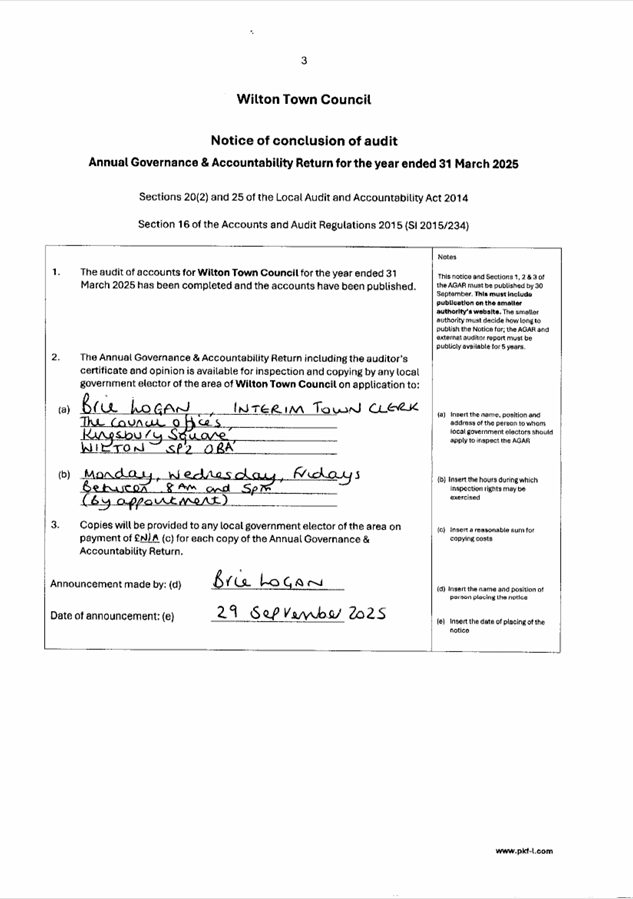 Notice of Conclusion of Audit